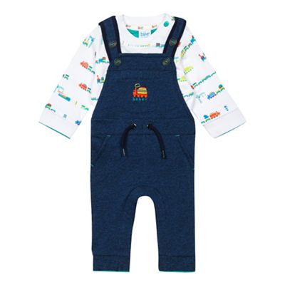 Baker by Ted Baker Baby boys' navy dungarees and train print shirt set